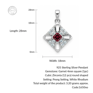 Pendentif Solitaire Géométrique en Argent Sterling Plaqué Rhodium avec Grenat Sertie Griffe Rhaya Jewels – Bijou Minimaliste Tendance pour Femme - Product Image 2