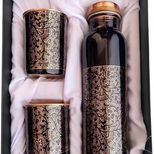 New Design Copper Bottle Gift <b>Set</b>-Large Capacity (250ml) Leakproof Lid Gold Color <b>Microwave</b> Safe Classic Style - Product Image 1