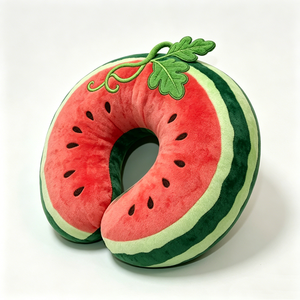 Oreiller de voyage en peluche en forme de U, style pastèque, vert, doux et confortable - Product Image 4