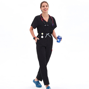 Conjunto Clásico de Uniforme Médico con Cuello en V para Mujer - Blusa de Enfermera con 3 Bolsillos y Pantalones con Cordón - Ropa de Trabajo para Hospital al por Mayor - Product Image 2