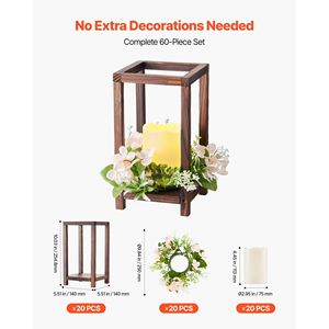 Ensemble de 20 lanternes de mariage (60 pièces) comprenant 20 lanternes en bois porte-bougies, 20 bougies LED sans flamme et 20 décorations de table - Product Image 4