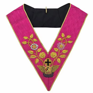 Custom Master Masonic Apron Cross Eco-Friendly Red White Gold Trim Classical Style Lace Embroidered Fabric V-Neck <b>Sew</b>-On Badge - Product Image 3