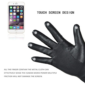 Guantes de Vestir de Cuero Genuino de Lujo para Mujer, Guantes Negros de Moda para Dama, Cálidos y Suaves para Invierno, de Piel de Oveja, con Puño Tejido - Product Image 4
