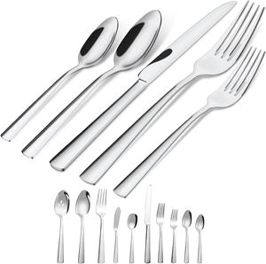 Juego de cubiertos contemporáneo de acero inoxidable con elegante acabado pulido a espejo, perfecto para la mesa de cocina, restaurantes y hoteles. - Product Image 1
