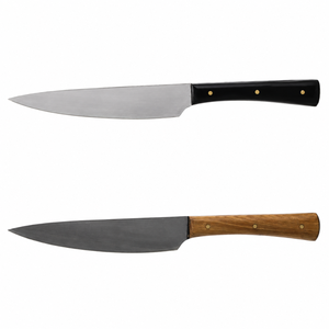 Couteaux de cuisine à lame argentée et foncée avec manches en bois brun et rivets noirs pour la découpe de viande et la préparation des aliments au quotidien - Product Image 5