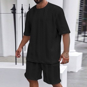 Ensemble décontracté à manches courtes et short à rayures pour garçons, ensemble grande taille pour hommes style urbain - Product Image 5