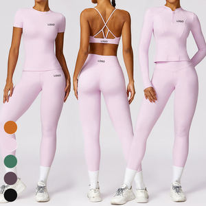 Conjunto Deportivo de 3 Piezas para Mujer, Leggings y Camiseta sin Mangas con Cintura Elástica Transpirable, Spandex/Nylon, para Yoga, Gimnasio y Fitness - Product Image 1