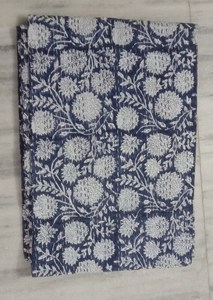 Handmade Cotton Kantha <b>Quilt</b> Navy Blue Floral Print Classic <b>Throw</b> Blanket Home Decor All Season Use - Product Image 2