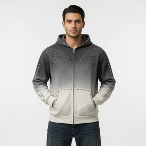 Sudadera con capucha personalizada con estampado de serigrafía, pedrería y cremallera, de algodón 100% de alto gramaje, estilo vintage streetwear unisex. - Product Image 4