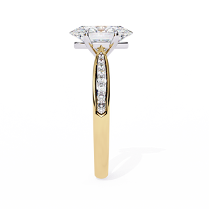 Stunning 2.00ct Oval Cut Lab Grown Diamond <b>Solitaire</b> <b>Ring</b> with Pave Bridge and Full Pave Shank in 18K Yellow Gold - Product Image 4