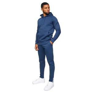 Sudadera Unisex Azul Sólido con Cierre de Cremallera, Conjunto Deportivo Casual de Manga Larga con Bolsillos Laterales y Cintura Elástica, Estilo Urbano Regular - Product Image 3