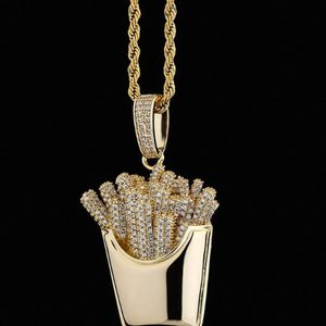 Collier pendentif frites emoji en or rose pour hommes et femmes, hip hop, avec diamants CZ Moissanite, plaqué or et argent, bijou charme emoji - Product Image 5
