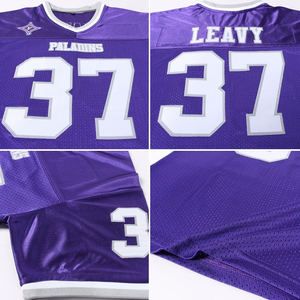 Camiseta de Fútbol Americano Personalizada para Hombre, Cuello en V, Manga Corta, Color Morado, Impresión Sublimada, Malla Transpirable, Corte Regular, Nombre y Número del Equipo - Product Image 2