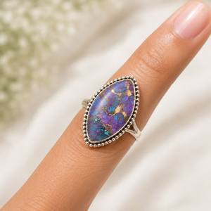 Multi Purple Copper <b>Turquoise</b> <b>Ring</b> Pure 925 Sterling Silver Rose Gold & Yellow Gold Plated Statement Boho Gemstone <b>Ring</b> Unisex - Product Image 2