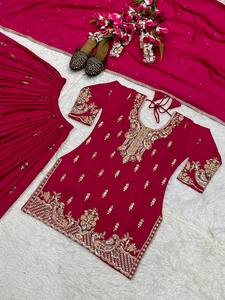 Women's Red Embroidered Traditional Indian Pakistani <b>Dress</b> With <b>Silver</b> Work Loose Fit Floor-Length Wedding Wear - Product Image 5