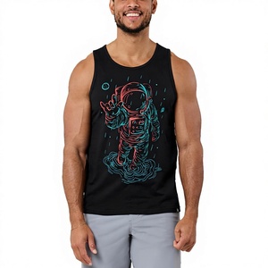 Camiseta sin Mangas Negra para Hombre con Estampado de Astronauta, Cuello Redondo, Tejido de Algodón Transpirable de 220g, Ropa Deportiva Informal - Product Image 1
