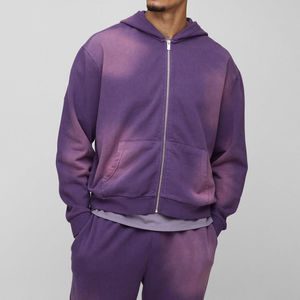 High Quality Joggers <b>Hoodie</b> Sweatpants Sets Custom Logo Oversized Stone Acid Wash Tracksuits Full Zip Washed Tracksuit for Men - Product Image 5
