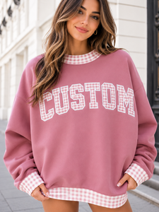Custom Oversized Mock neck <b>Sweatshirt</b> Women <b>Pink</b> Cotton Knitted Winter Casual Front Streetwear Polka Dots - Product Image 1
