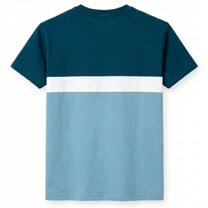 T-shirt pour homme de haute qualité, à blocs de couleur, manches courtes, col rond, coupe classique, en coton, style décontracté, design rayé bleu et blanc - Product Image 5