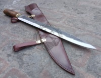 Couteau Viking long en acier haute teneur en carbone forgé à la main, lame de 14 pouces avec manche en bois de noyer et pommel en laiton, couteau Seax médiéval de collection