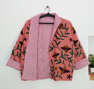 Chaqueta Bordada Suzani Rosa Hecha a Mano para Mujer, Estilo Boho Chic, Chaqueta Abierta de Algodón, Chaqueta Vintage con Bordado Floral, Chaqueta de Manga Larga - Product Image 5