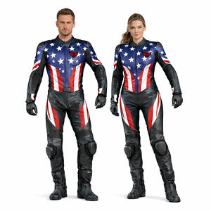 Traje de Motociclismo de Cuero Estilo Americano para Hombre y Mujer, Traje de Motociclista de Una Pieza con Bandera Americana y Protección CE - Product Image 1