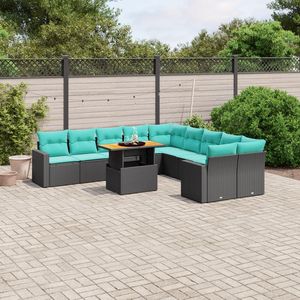 Juego de Sofás de Patio de 11 Piezas en Poliratán Negro con Cojines, Elegante Colección de Muebles para Exteriores - Product Image 1