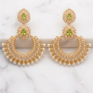 Pendientes Chandbali de Lujo Chapados en Oro de 18K con Piedra Verde, Pendientes Colgantes de Perlas Kundan para Novias Indias y Pakistaníes, para Mujeres, para Fiestas - Product Image 4