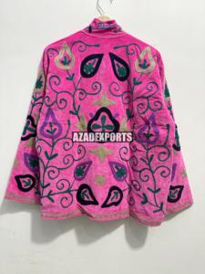 Wholesale Hand Embroidered Vintage Breathable Pink <b>Velvet</b> <b>Blazer</b> Women's Wear Turn-down Collar Full Sleeve Solid Autumn Jacket - Product Image 6