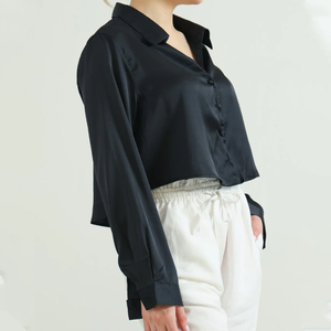 Blusa de Seda para Mujer, Manga Corta, Cuello en V, Color Sólido, Camisa Básica de Seda, Elegante, para Oficina, Informal, Holgada, de Satén - Product Image 2