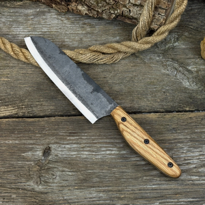 Couteau de cuisine de chef de 13 pouces, fabriqué à la main en acier haute teneur en carbone, avec manche en bois naturel et étui en cuir - Product Image 5
