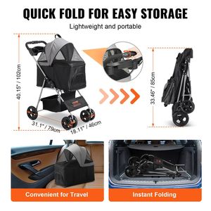 4-Wheel Pet Stroller with Rotate Brakes 35lbs <b>Weight</b> Capacity Detachable Puppy Carrier <b>Storage</b> for Dogs - Product Image 6