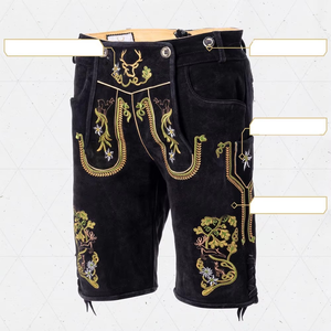 OEM Oktoberfest Men Bavarian Suede Leather Shorts High Quality Heavyweight Vintage Solid Mid Waist Embroidery Traditional Design - Product Image 3