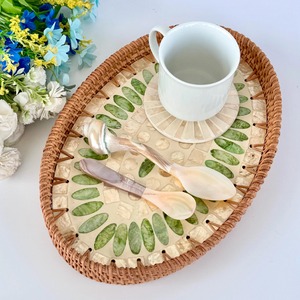 Plateau de service décoratif en rotin incrusté de nacre, forme hexagonale, qualité supérieure, artisanat, idéal pour le rangement sur table – Meilleur prix - Product Image 5