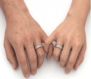 Anillos de Boda Clásicos de Dos Tonos con Diamantes, Anillos de Pareja con Diamantes Redondos de Corte Brillante, Diamantes Naturales y Cultivados en Laboratorio - Product Image 4