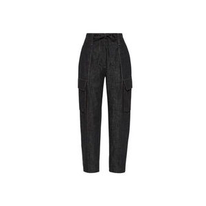 Jean cargo streetwear pour femme, en coton noir uni, taille régulière, coupe large, prix abordable - Product Image 5