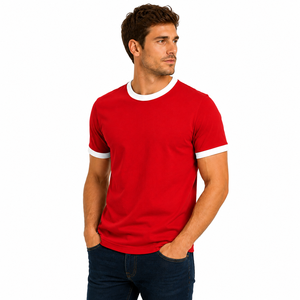 T-shirt Ringer Homme Tendance, Col Rond, Manches Courtes, Couleur Unie avec Bordure Contrastante, Haute Qualité, Décontracté, Respirant, 220g, Personnalisable - Product Image 4