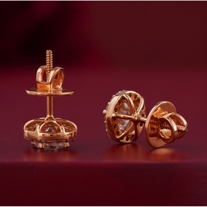 14K Rose Gold Round Halo Lab Grown Diamond Stud <b>Earrings</b> 1.12 CT VVS1 Clarity Screw Shape - Product Image 4
