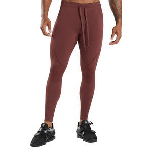 Leggings de yoga pour hommes personnalisés, respirants, taille élastique, sans coutures, en tissu Spandex/Nylon, longueur intégrale avec logo à la taille - Product Image 1