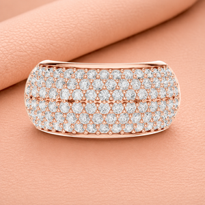 Premium Pave Diamond Dome <b>Ring</b> for Women in Yellow White Rose <b>Gold</b> Luxury Statement <b>Cocktail</b> Jewelry Gift - Product Image 1