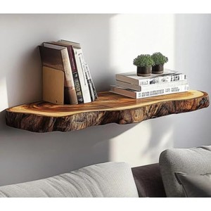 Estante Flotante de Madera de Teca Dorada Premium |   Almacenamiento Minimalista Invisible con Montaje en Pared 60x20x8cm para Sala de Estar - Product Image 3
