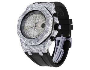 Bijoux noirs de l'océan A.P. Montre-bracelet tendance Jumbo en acier inoxydable avec diamants Moissanite VVS, mouvement à quartz, 41 mm, étanche 3 ATM - Product Image 6