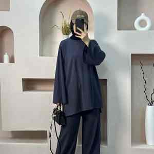 ชุดอาบายะห์สีน้ำเงินกรมท่าทันสมัยสำหรับสตรีมุสลิม ดีไซน์หรูหราแบบดูไบ เรียบร้อย สวมใส่ได้ทุกวัน น้ำหนักเบา ระบายอากาศได้ดี ยาวคลุมเท้า สไตล์ลำลอง - Product Image 5