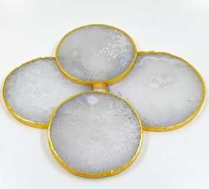 Sous-verres ronds en résine avec bord doré, design moderne, faits à la main, antidérapants, diamètre 350 mm, pour la protection de la table - Product Image 1