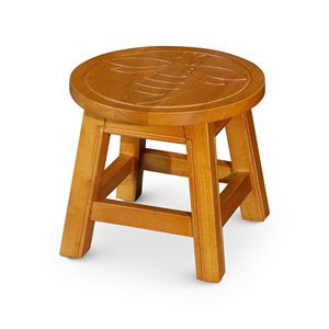 Sgabello in Legno Naturale Intagliato a Forma di Ape Regina, Sedia per Bambini - Product Image 1