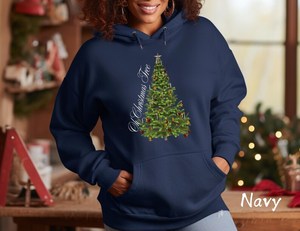 Unisex Sport <b>Grey</b> Hooded <b>Sweatshirt</b> Christmas Tree Print Casual Winter Wear Regular Fit Knitted Pullover Front Logo - Product Image 5