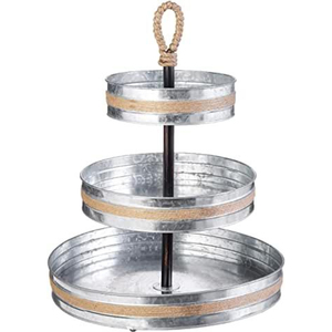 Support de présentation rustique en métal galvanisé à 3 niveaux, plateau de service rond en fer durable à plusieurs étages pour gâteaux, cupcakes, décoration de table - Product Image 2