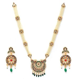 Ensemble collier et boucles d'oreilles en alliage plaqué or indien pour femmes, bijoux de mariage, design Rani Haar, motif floral, style classique - Product Image 1
