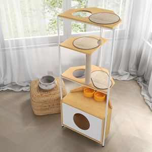 Arredo Sostenibile per Animali Domestici da Interno: Torre Angolare per Gatti con Tiragraffi, Cuccia e Piattaforme per Arrampicata, Dotata di Stazione per l'Alimentazione - Product Image 5