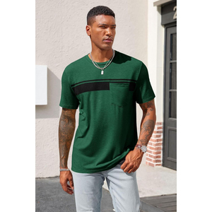 Camiseta Verde de Manga Corta para Hombre con Bolsillo en el Pecho, Cuello Redondo, Corte Regular, Estilo Casual, Diseño con Ribete en Contraste - Product Image 6